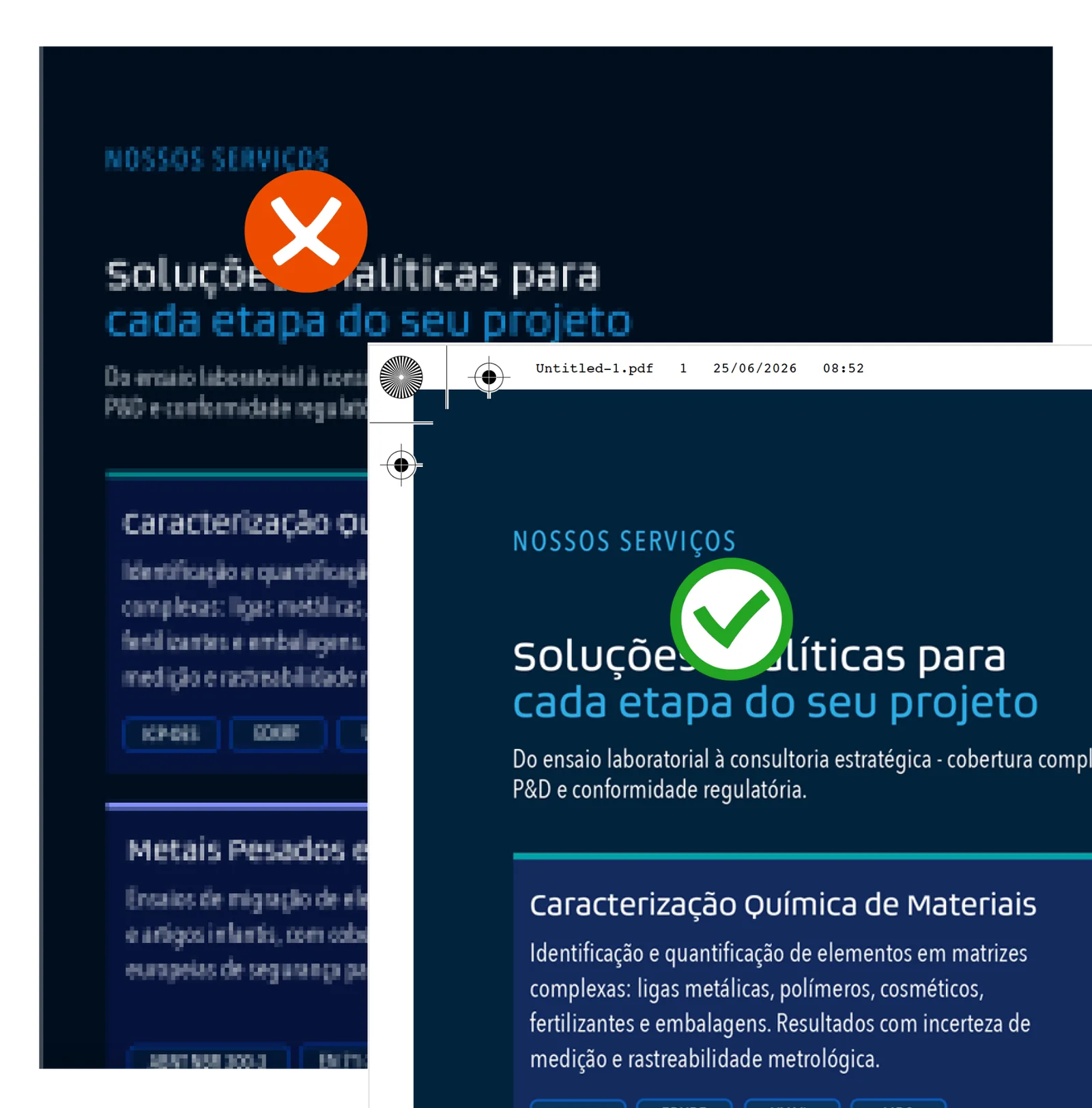 Comparativo entre a arte gerada por IA, inválida para a gráfica, e a arte tratada e pronta para impressão